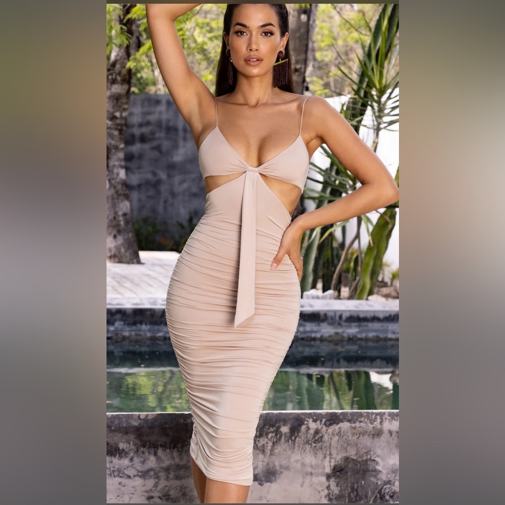 Oh Polly Midi Dress in Stone